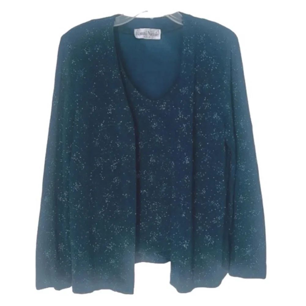 Ronni Nicole by Ouida Formal Open Light Jacket Sparkly Dark Teal Tank set Size M